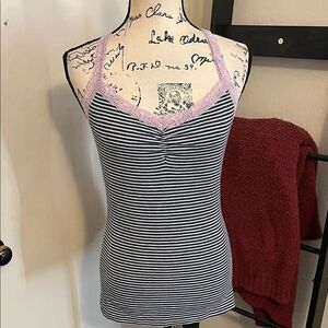 Guess Y2K Multicolor Striped Lace Trim Halter Pullover Tank Top 2000’s